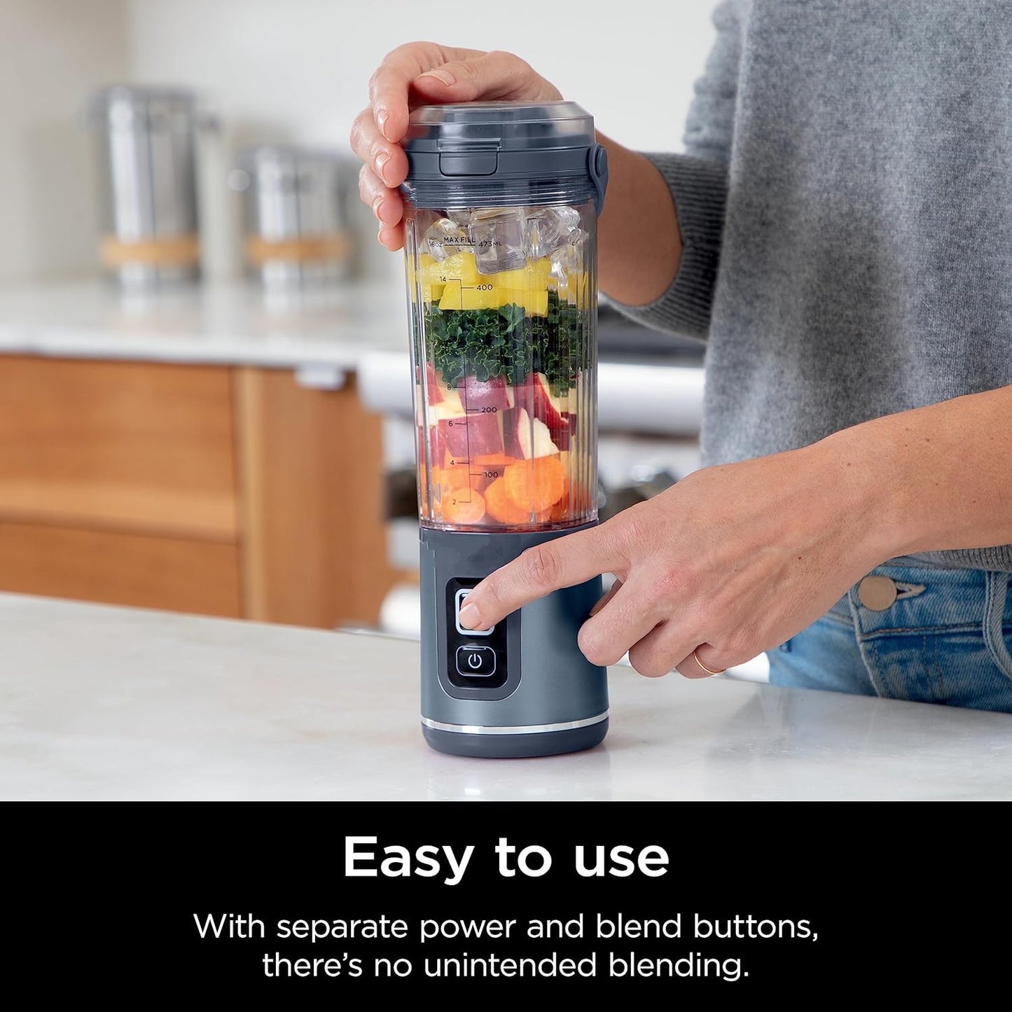 20oz Draagbare Blender Maak smoothies en sapjes overal met deze draagbare blender. Aangedreven door een 270W motor en een 4000mAh via USB oplaadbare batterij